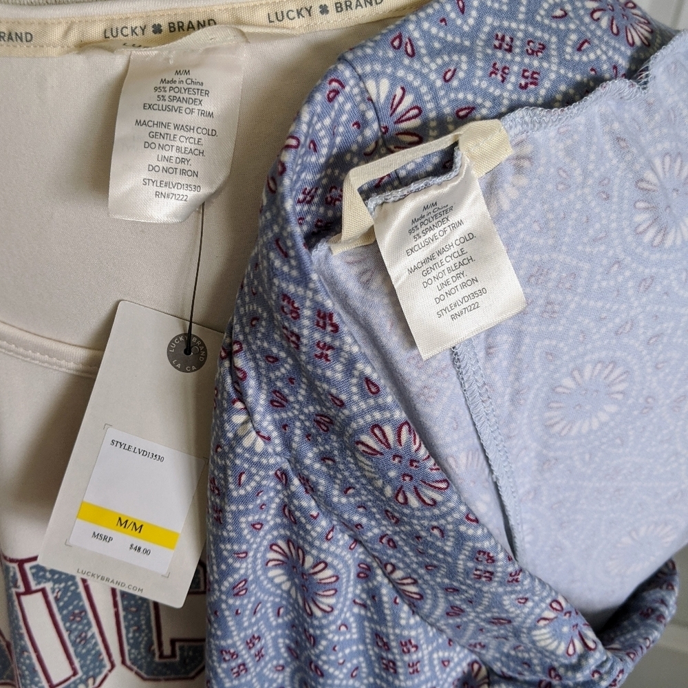 Lucky Brand Pajama Lounge Set Shorts Short Sleeve Tee Top White Red Blue M NWT - Picture 12 of 13